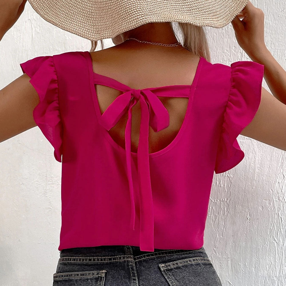 Damen Bluse V-Ausschnitt Rüschendetails Elegantes Design