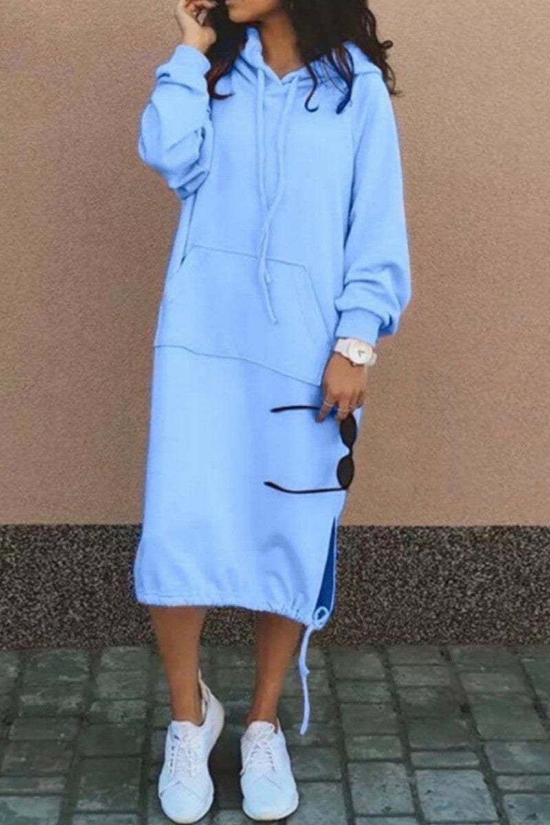 Damen Hoodie-Kleid Baumwolle Eingrifftaschen Regulierbar