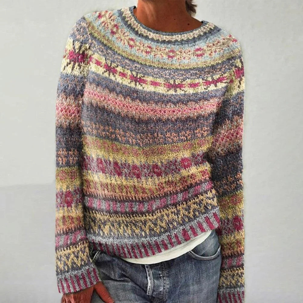 Damen Strickpullover Bunt Muster Lässig Eveloria - Eveloria