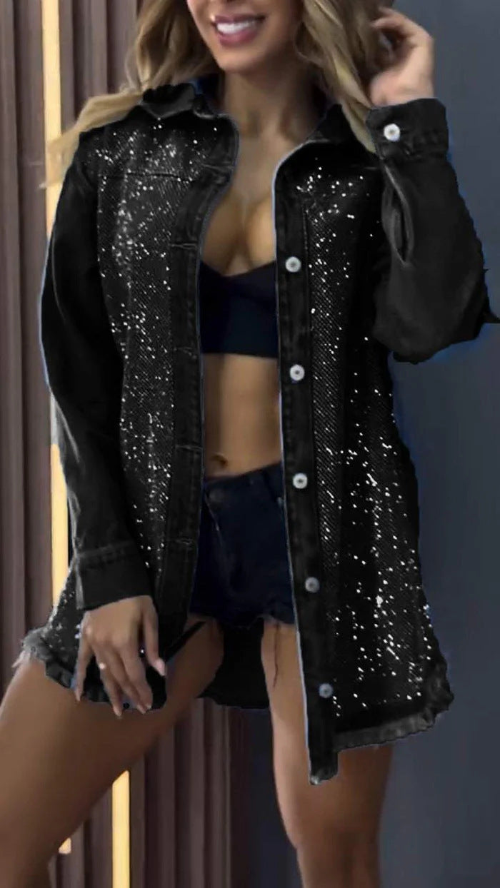 Damen Denimjacke Verziert Eveloria Blau