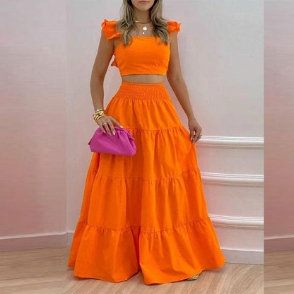 Damen Zweiteiler Floralmuster Voluminöser Rock
