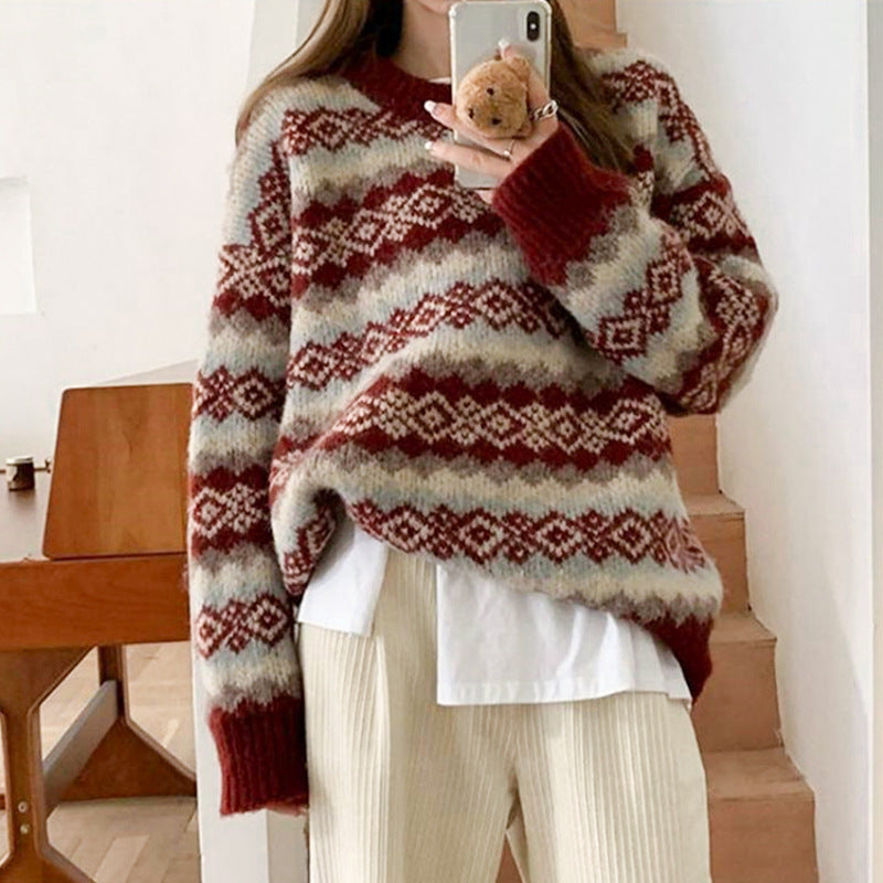 Damen Strickpullover Gemusterter Herzdesign Eveloria