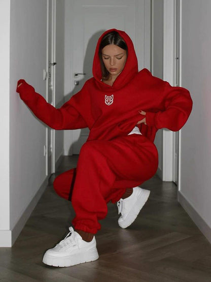 Damen Hoodie Jogginghose Set Elastischer Bund Praktische Taschen