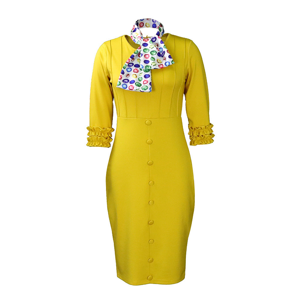 Damen Midi-Kleid Rüschenärmel