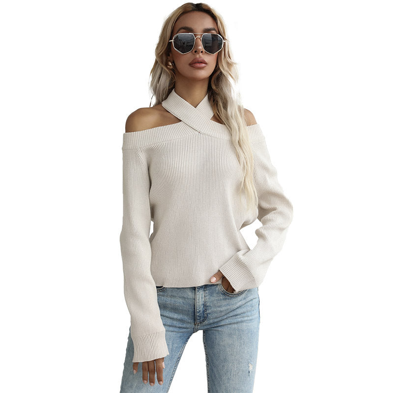 Damen Off-Shoulder Pullover Weite Ärmel Eveloria