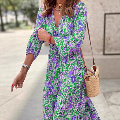 Damen Maxi-Kleid Florales Muster V-Ausschnitt Eveloria