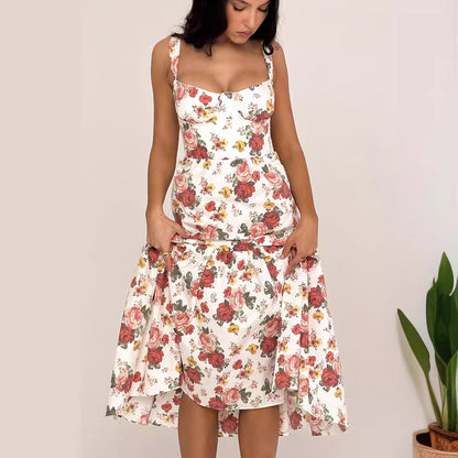 Damen Maxikleid Floral Muster Tailliert
