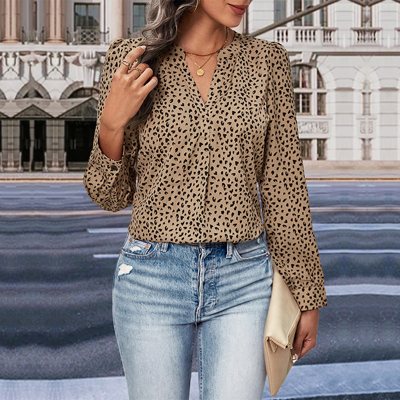 Damen Bluse Rüschendetails Punktmuster Eveloria
