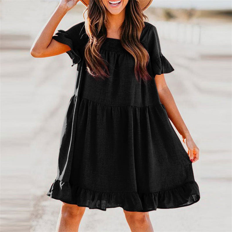 Damen Sommerkleid Rüschendetails Weite Ärmel Eveloria