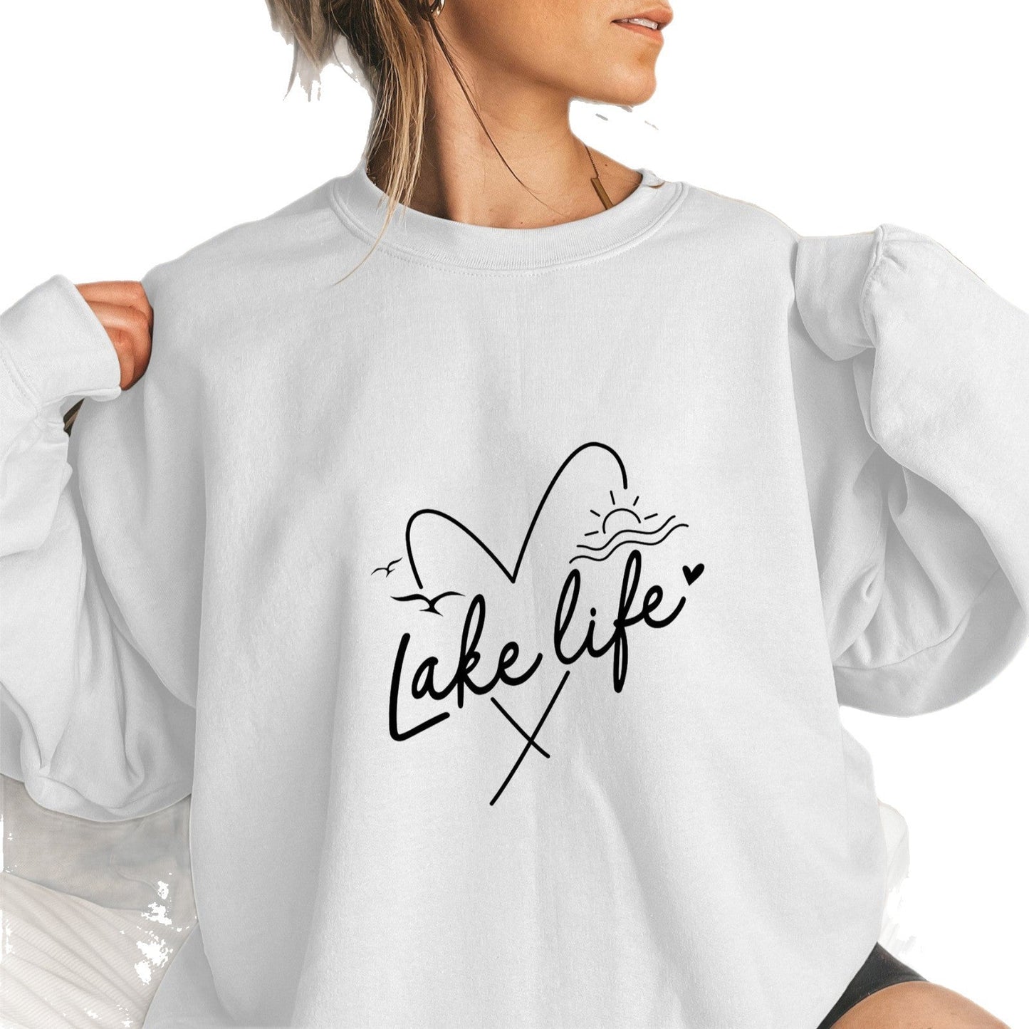 Damen Sweatshirt Kurzarm Herzmotiv Eveloria