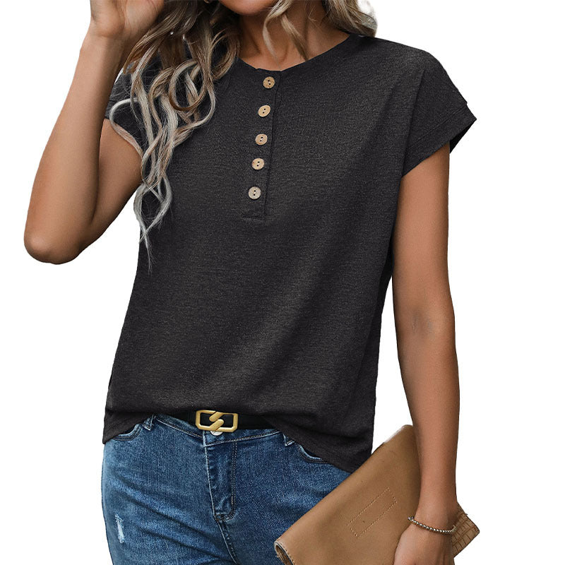Damen T-Shirt mit Knopfleiste Lässiger Schnitt Eveloria