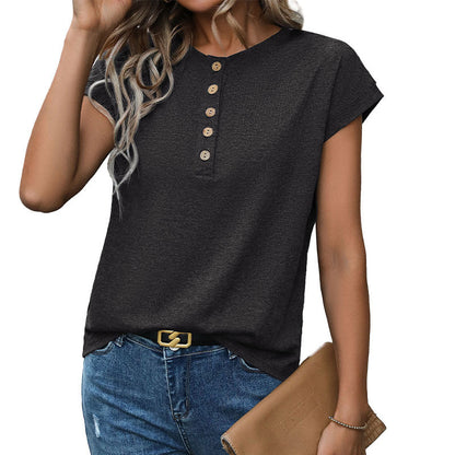 Damen T-Shirt mit Knopfleiste Lässiger Schnitt Eveloria