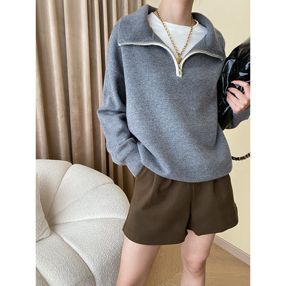 Damen Pullover Halb-Reißverschluss Lässiger Schnitt Eveloria - Eveloria