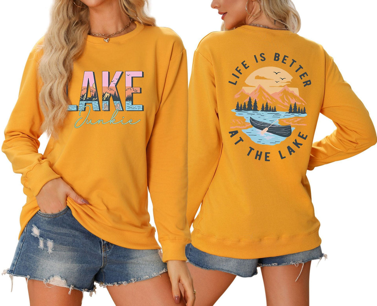 Damen Langarmshirt Lake-Motiv Leicht Baumwolle Weiß