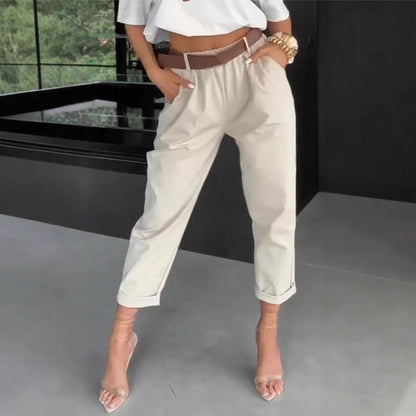 Damen Chinohose Elastischer Bund Weites Bein Eveloria