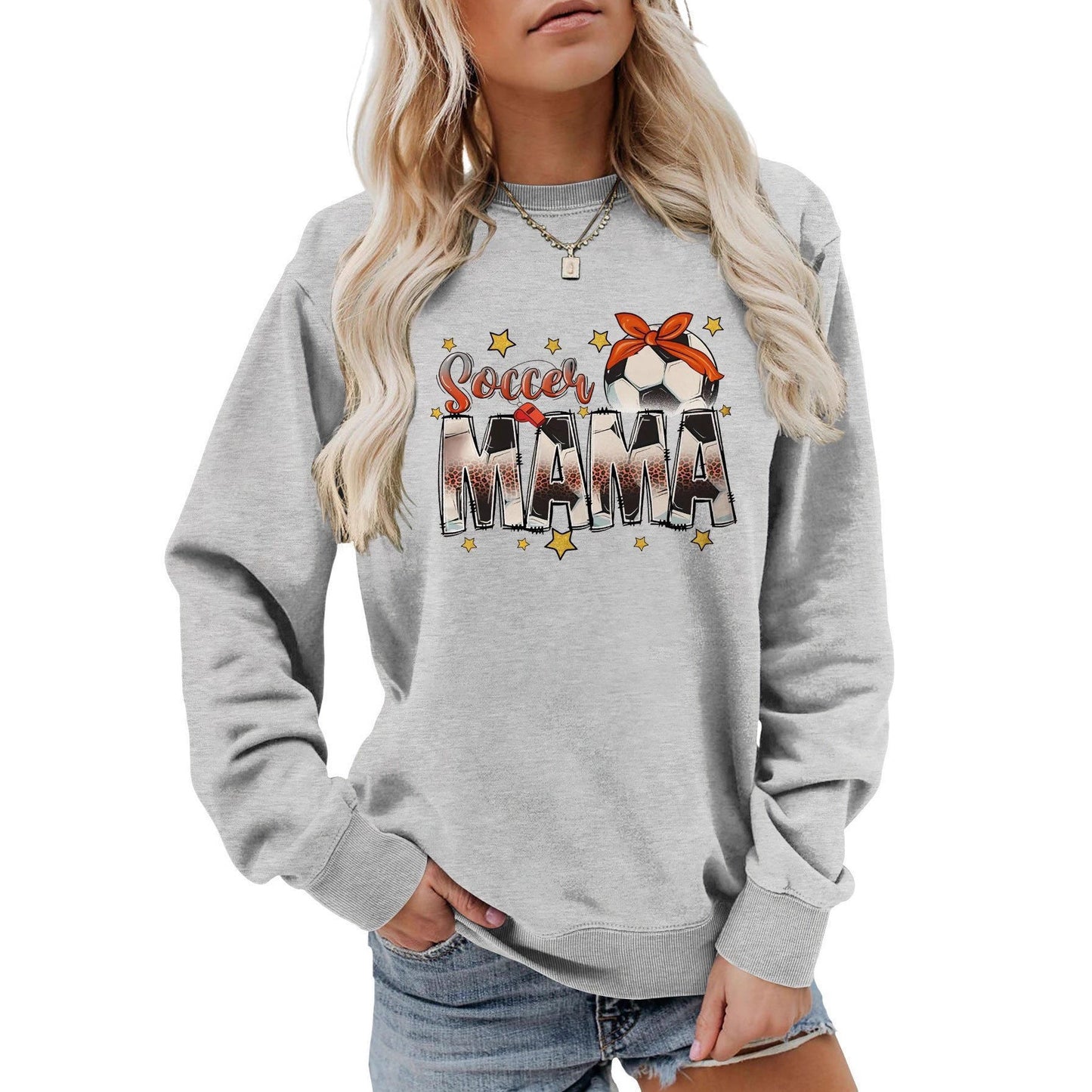 Damen Sweatshirt Soccer Mama Aufdruck Bequem Grau Eveloria