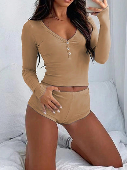 Damen Loungewear Set Langarmoberteil und Shorts