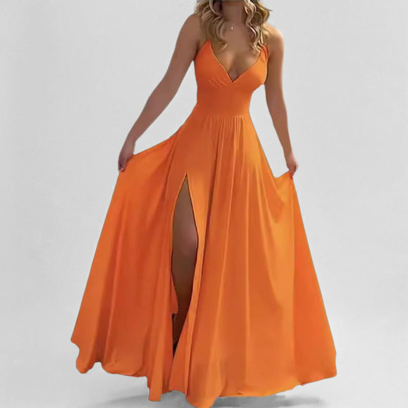 Damen Maxikleid V-Ausschnitt Figurbetonter Oberteil Eveloria