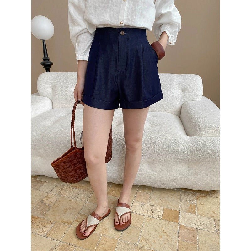 Damen Shorts Hochbund mit Taschen Bequem Eveloria - Eveloria