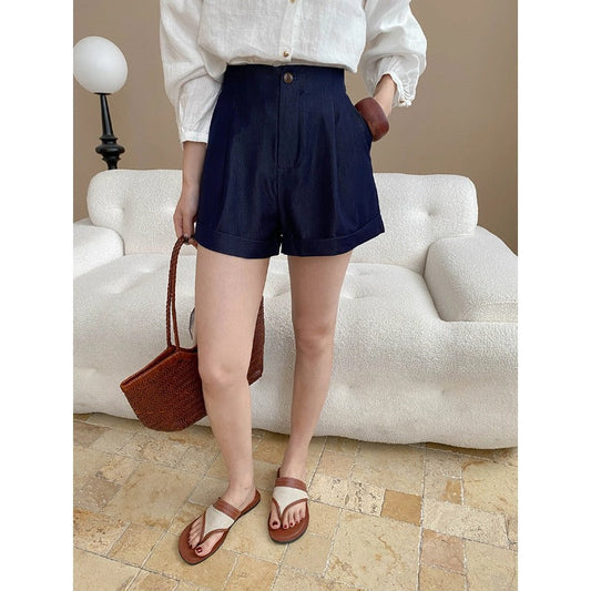 Damen Shorts Hochbund mit Taschen Bequem Eveloria - Eveloria