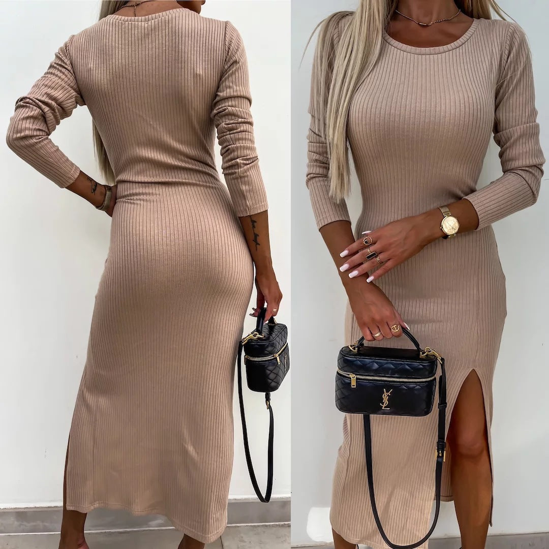 Damen Maxikleid Figurbetont mit Seitenschlitz Eveloria