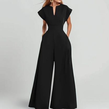 Damen Jumpsuit Weites Bein Eleganter Kragen Eveloria