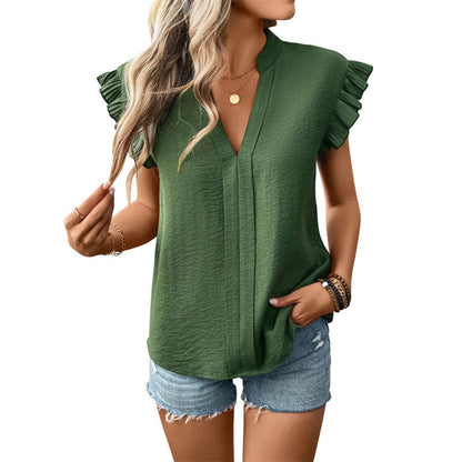 Damen Bluse Rüschendetails V-Ausschnitt Eveloria