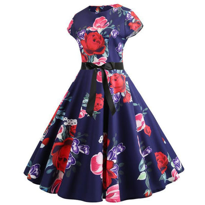 Damen Midikleid Floralmuster Schwingrock Eveloria