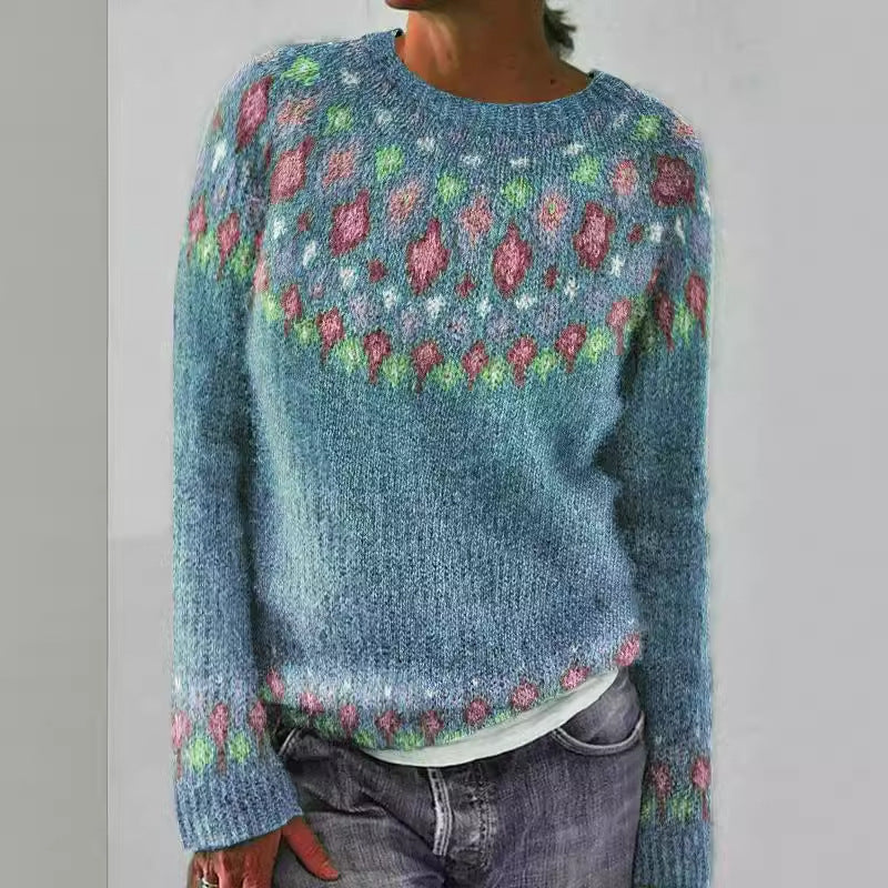 Damen Strickpullover Lebhaftes Muster Komfortabler Schnitt Eveloria