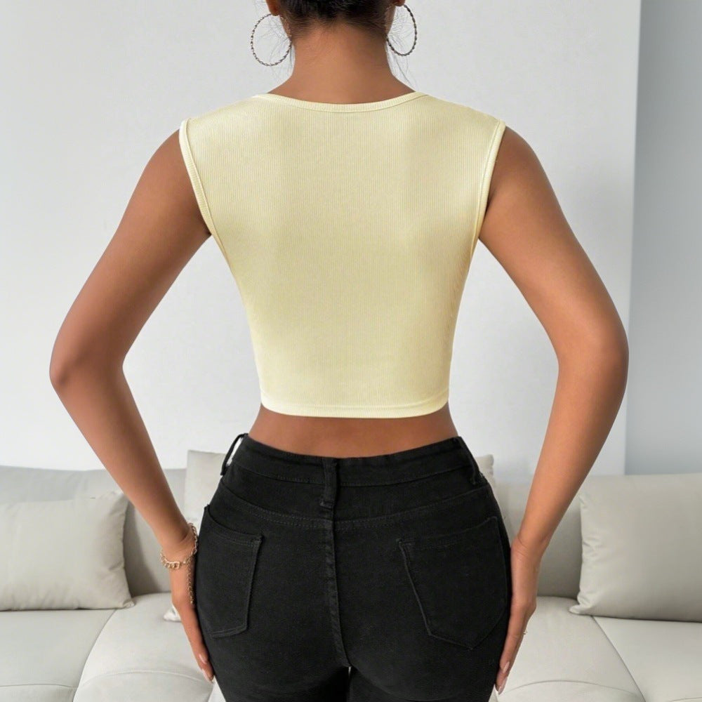 Damen Crop- V-Ausschnitt Hüftbund Eveloria