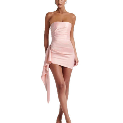 Damen Wickelkleid Schulterfrei Drapierung Eveloria