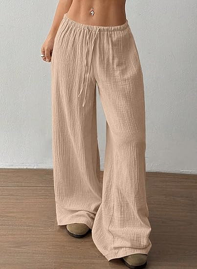 Damen Sommerhose Weite Luftdurchlässig Kordelzug Beige