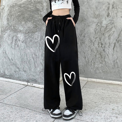 Damen Sweatpants Bequem Herzdruck Eveloria