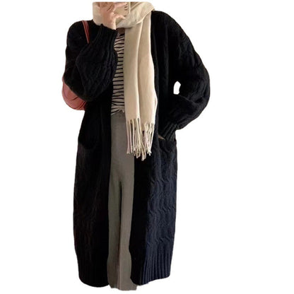 Damen Cardigan Grobstrick V-Ausschnitt Taschen Beige