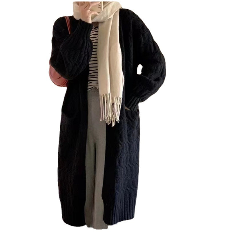Damen Strickjacke Grobstrick V-Ausschnitt Mit Taschen Beige