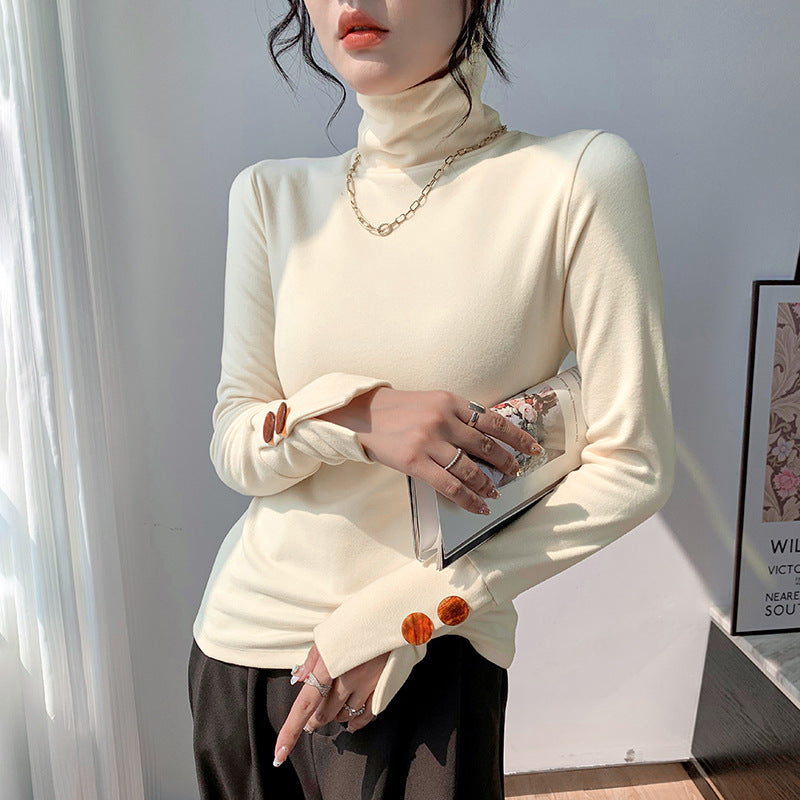Damen Langarm Turtleneck Pullover Feines Rippmaterial