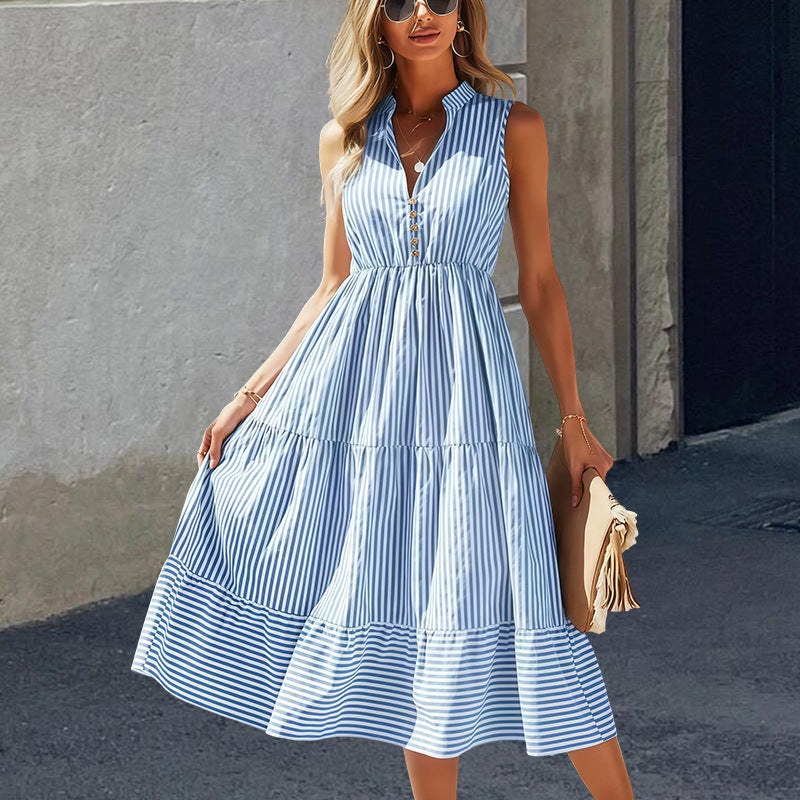 Damen Langarm Kleid Streifen-Design Fließender Schnitt Eveloria
