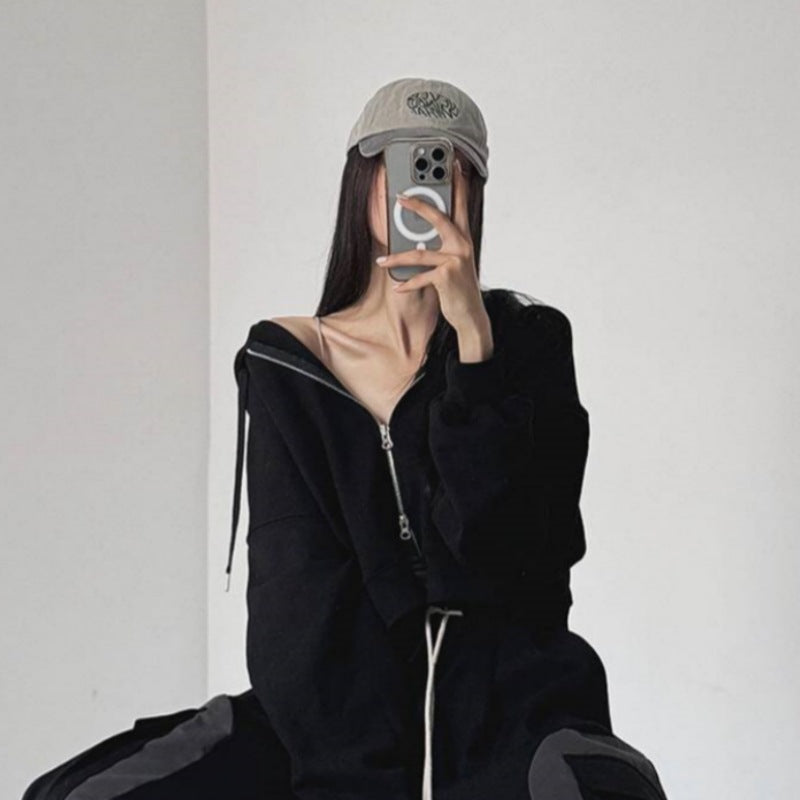 Damen Cropped Kapuzenjacke Reißverschluss Elastisch Eveloria