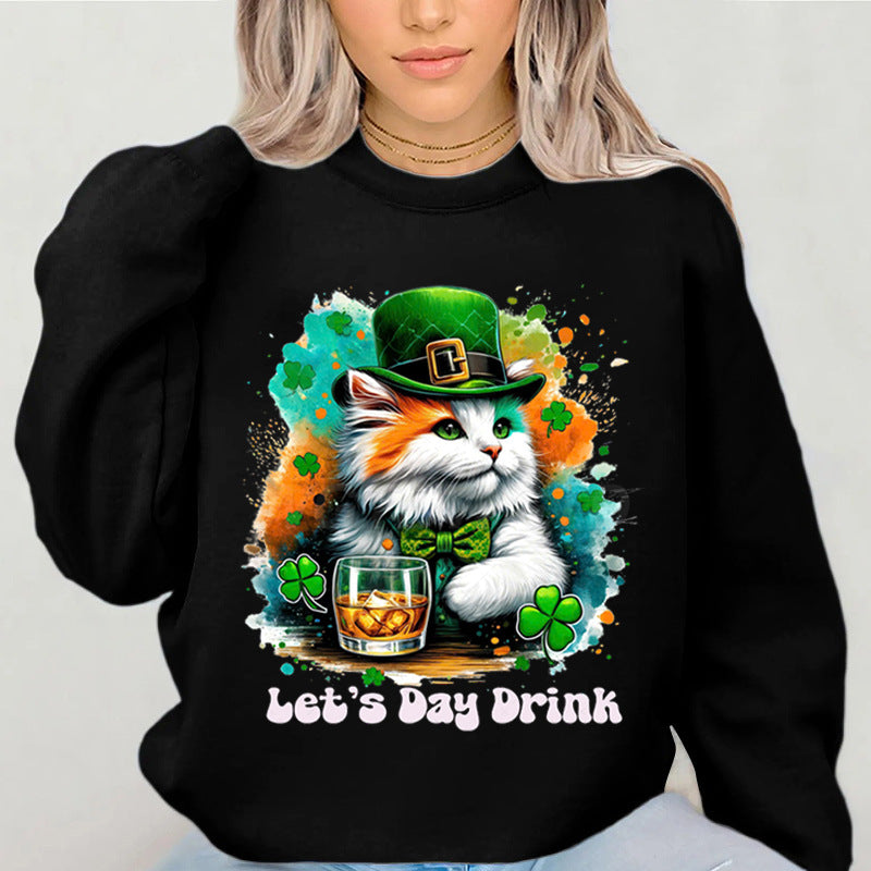 Damen Sweatshirt mit Katzenmotiv und Schriftzug