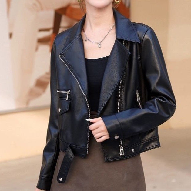 Damen Bikerjacke Asymmetrischer Reißverschluss Praktische Taschen