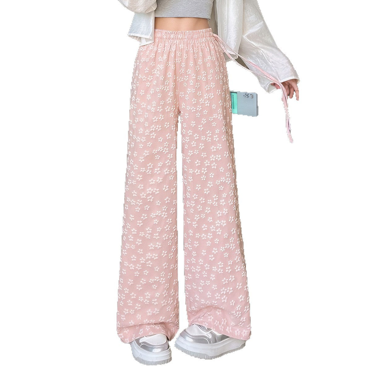 Damen Leichte Sommerhose aus Luftigem Stoff Weite Bein