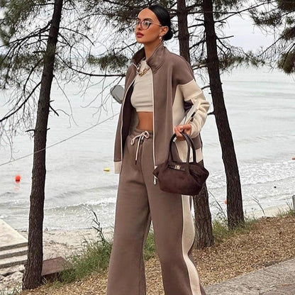 Damen Sportset Hochgeschlossener Kragen Weites Hosenbein Eveloria