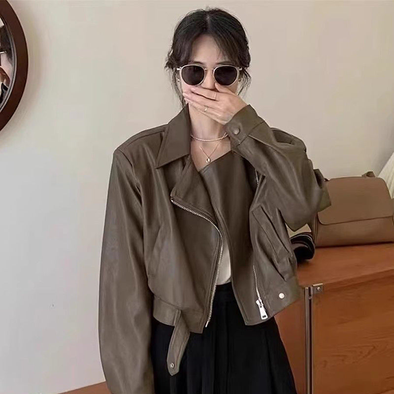 Damen Lederjacke Biker-Style Asymmetrischer Reißverschluss