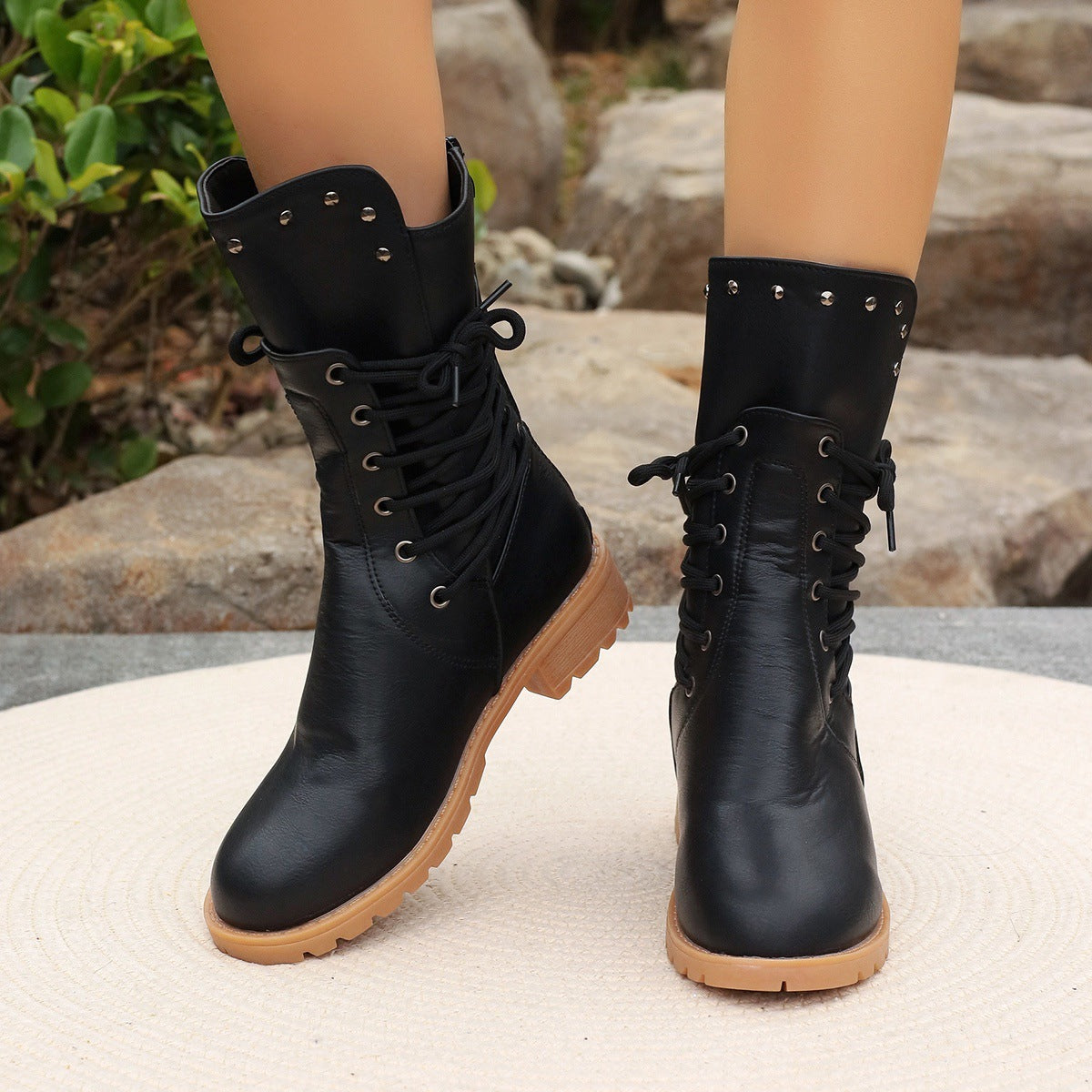 Eveloria Damen Stiefel Mittlerer Absatz Kunstleder