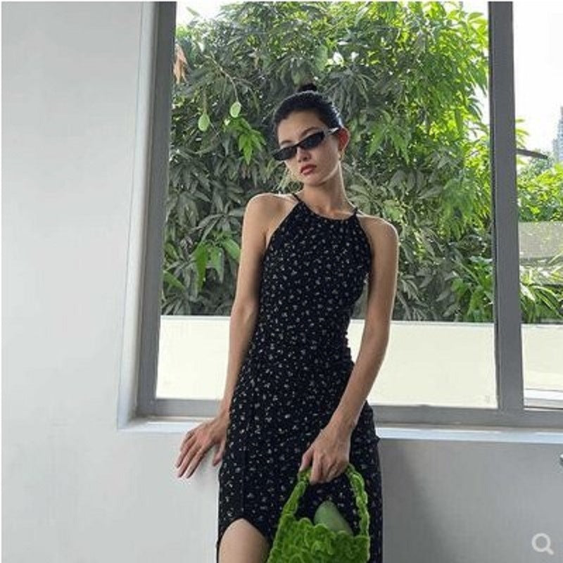 Damen Blumenkleid Tiefauschnitt Asymmetrisch