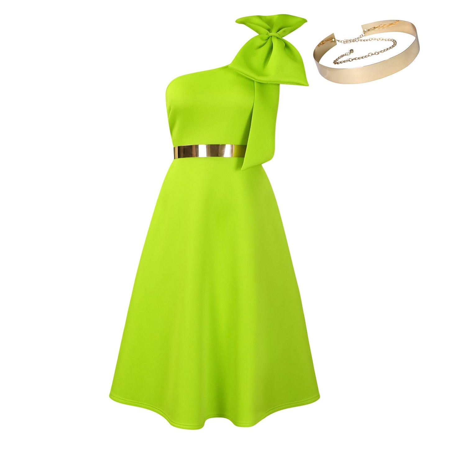 Damen Schulterfreies Kleid mit Halstuch und Goldener Akzent