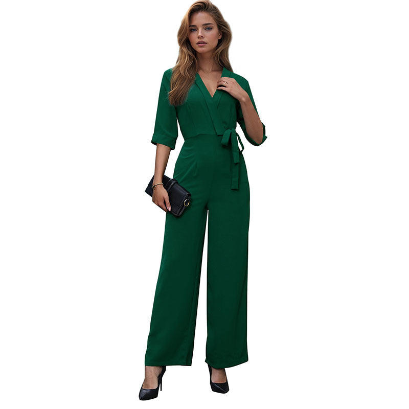 Damen Jumpsuit Taillengürtel Weitbein Eveloria