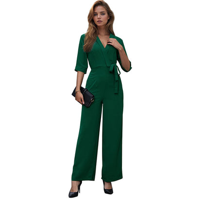 Damen Jumpsuit Taillengürtel Weitbein Eveloria