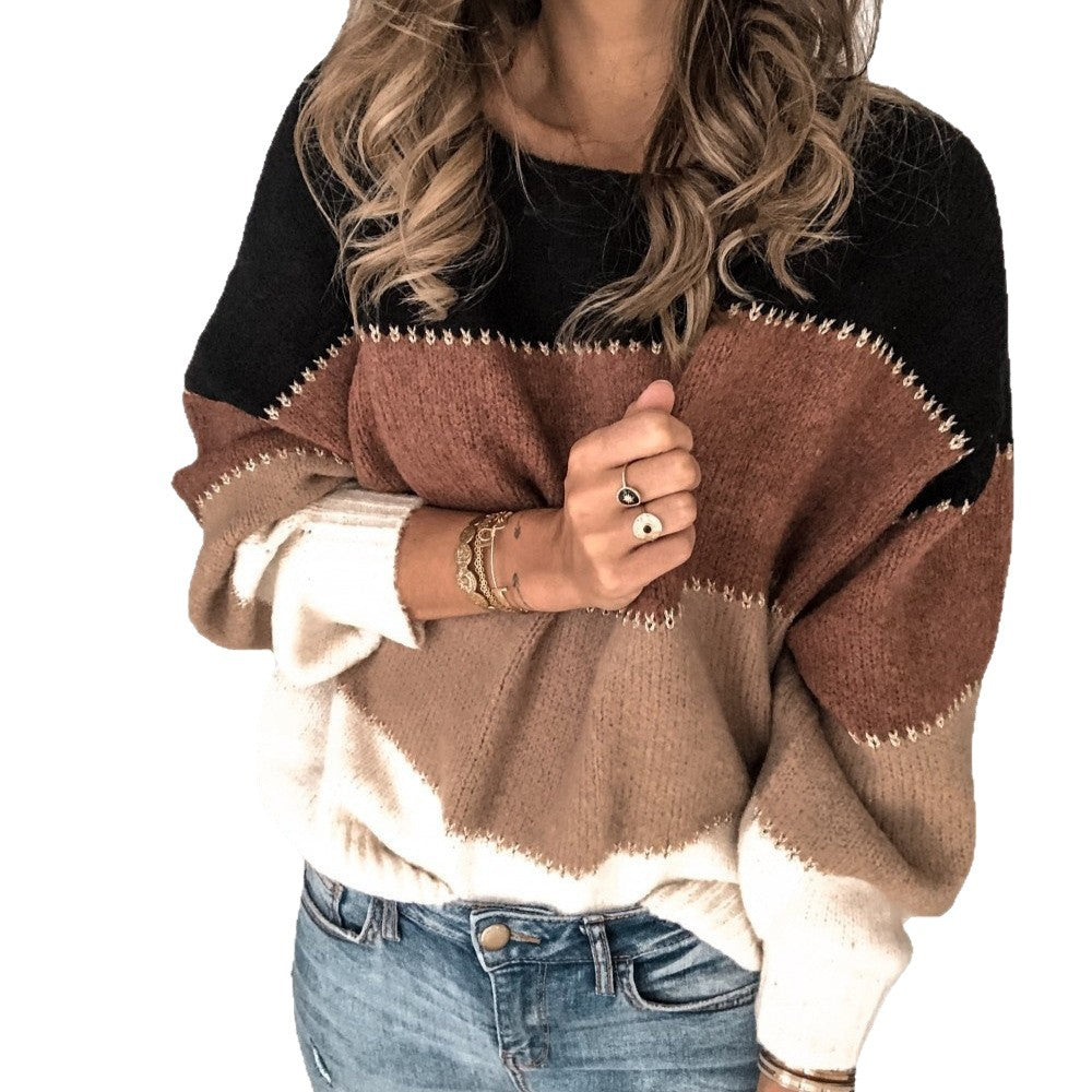 Damen Strickpullover Farbblock Optik Lässiger Schnitt
