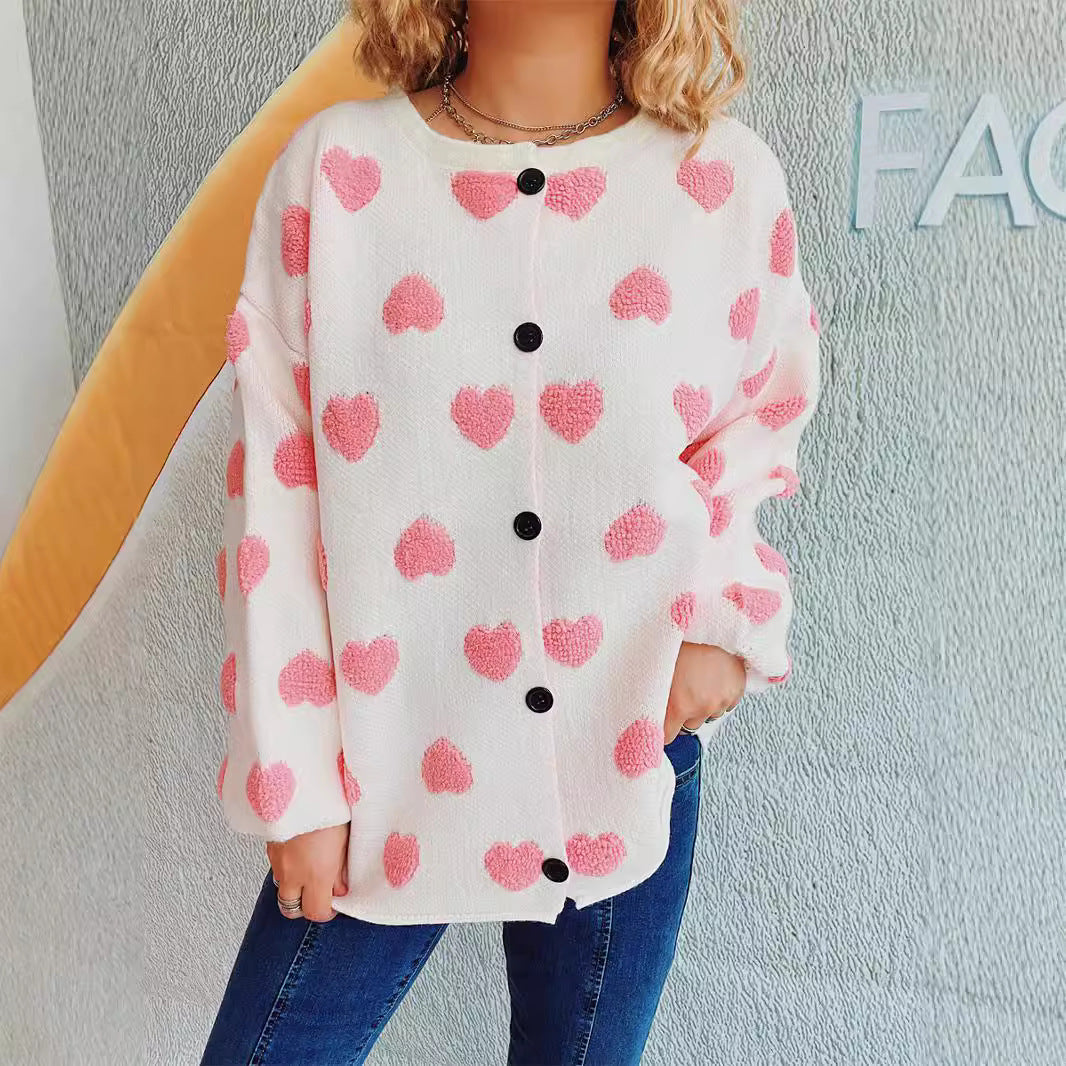 Damen Strickjacke Herzmotiv Knöpfe Eveloria - Eveloria